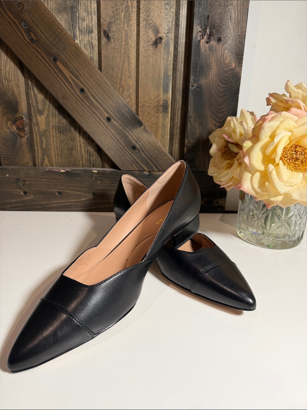 Cole Haan Black Pointed-Toe Leather D'Orsay Flats